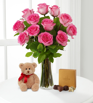 Pink Roses with Bear & Godiva?